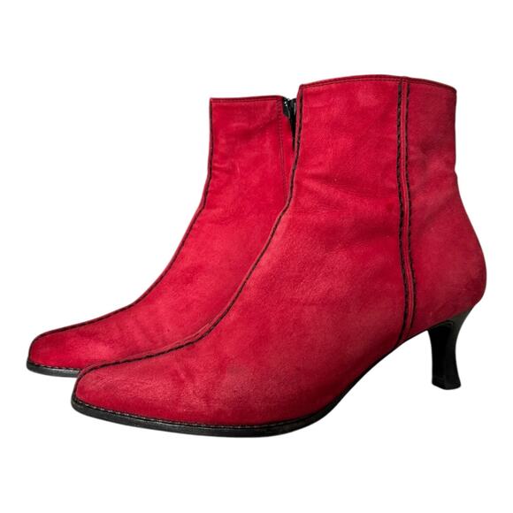Vintage Bally Red Suede Stitch Detail Ankle Boots 5M Made in Italy Kitten Heel - Picture 6 of 13